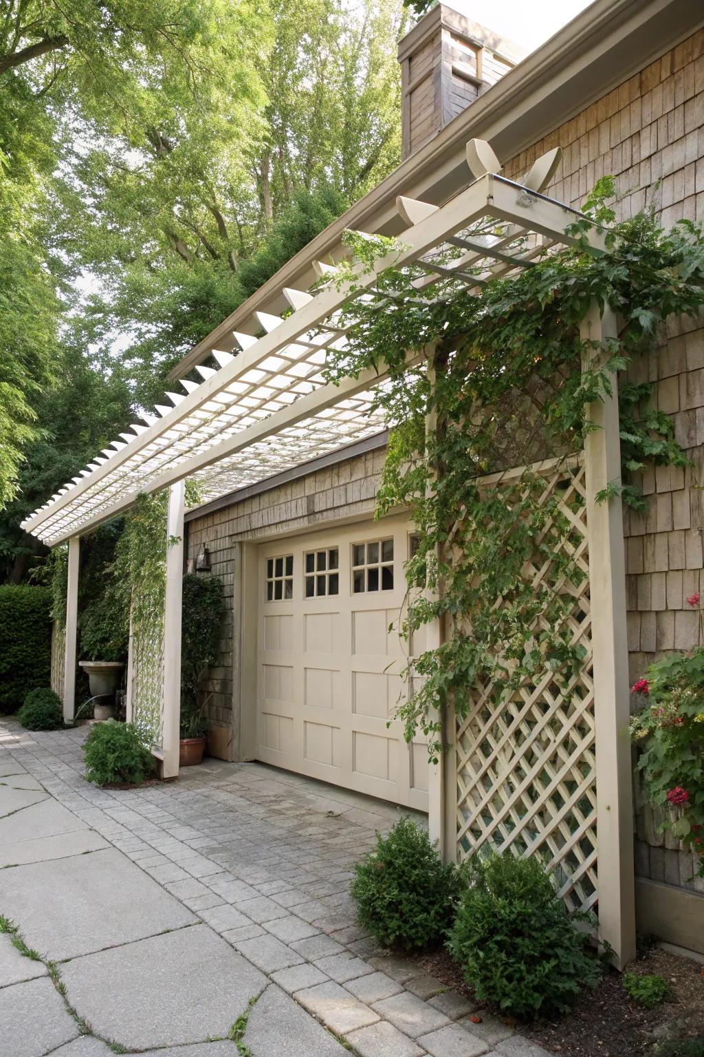 Enchanting pergola-styled overhead cover promoting natural growth.