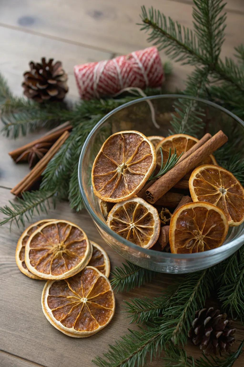 A fragrant amalgamation of citrus and spice housed within a clear vessel.