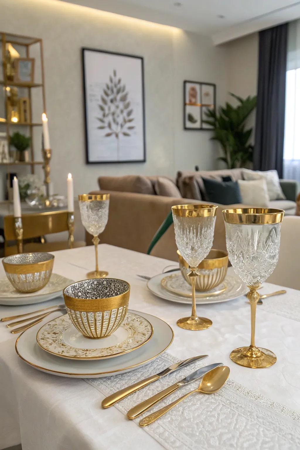 Gilded-rimmed drinkware imparts an element of elegance to your party.