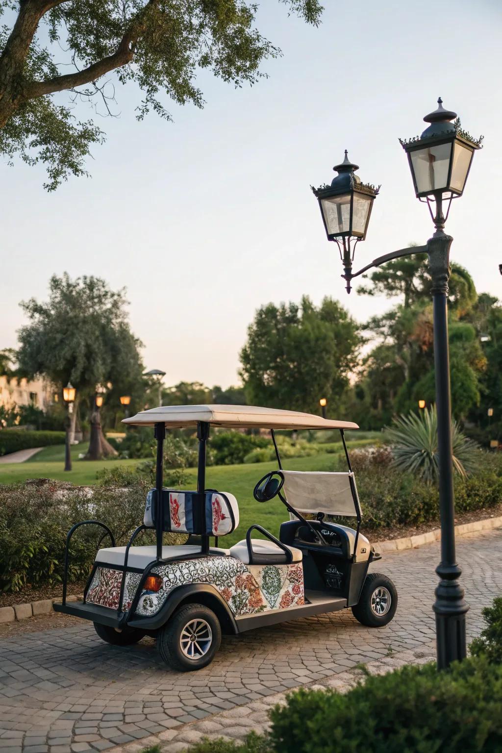 Incorporate timeless appeal to your golf cart using enduring ornaments.