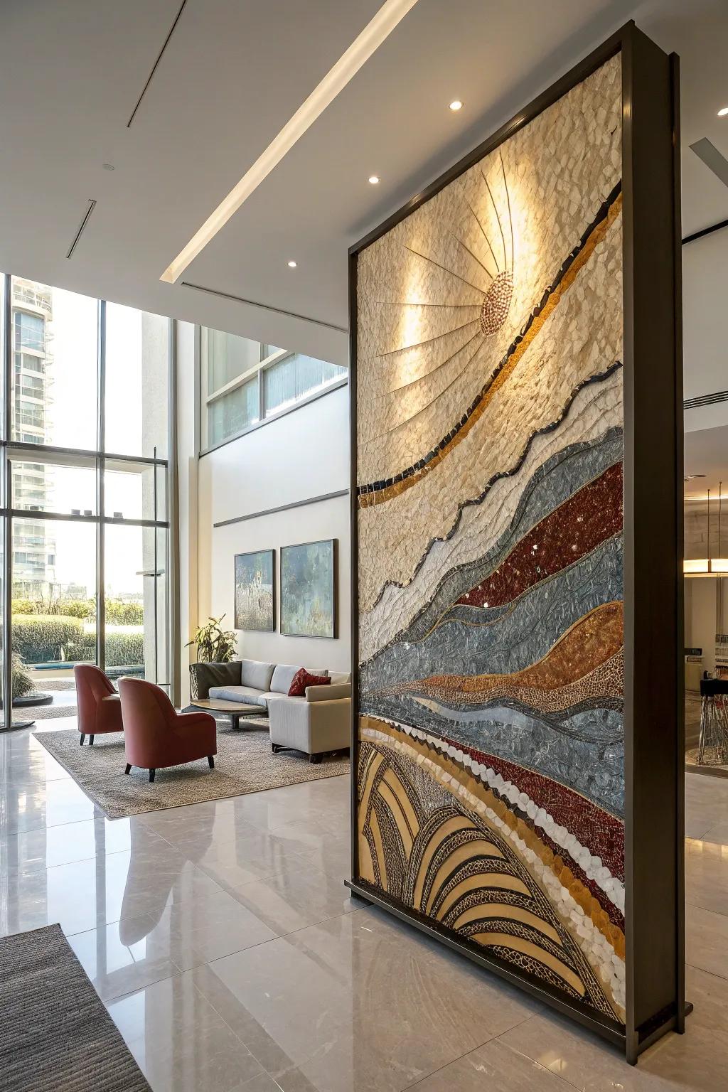 Textured art, providing added dimension and interest.