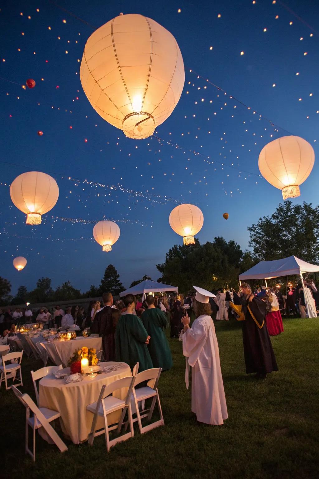 Illuminated balloon lanterns delivering soft lighting at an outdoor event.