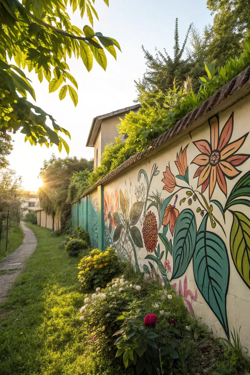 Natural features in artistry enhancing a garden wall