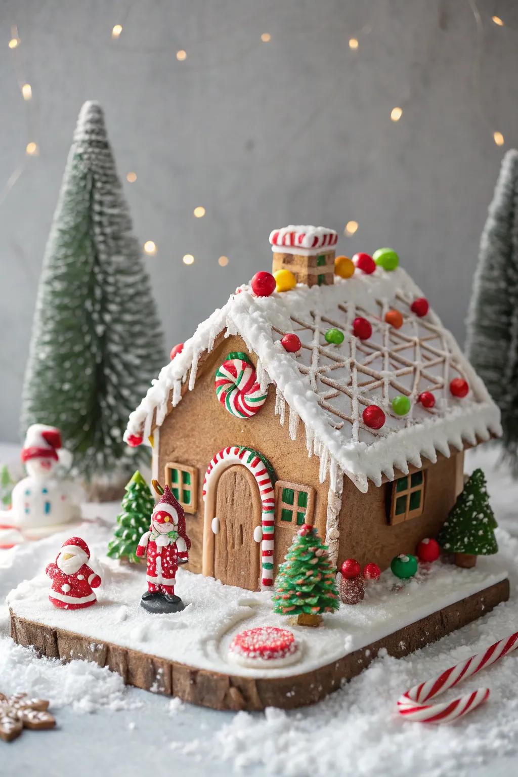 Santa's workshop gingerbread house filled with holiday cheer.