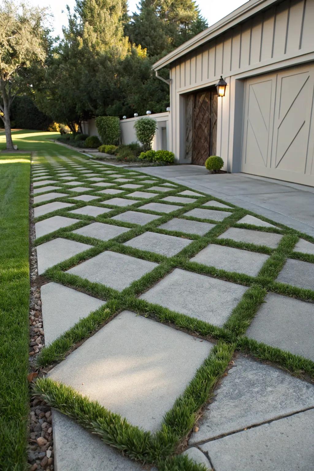 Angled patterns of turf create a dynamic twist.