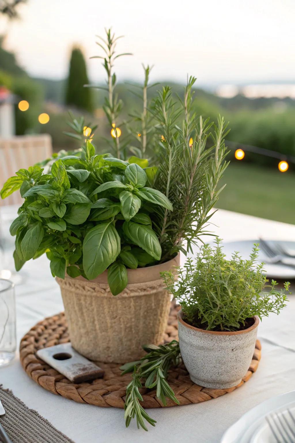 Herbal focal point delivering aroma and flavor.