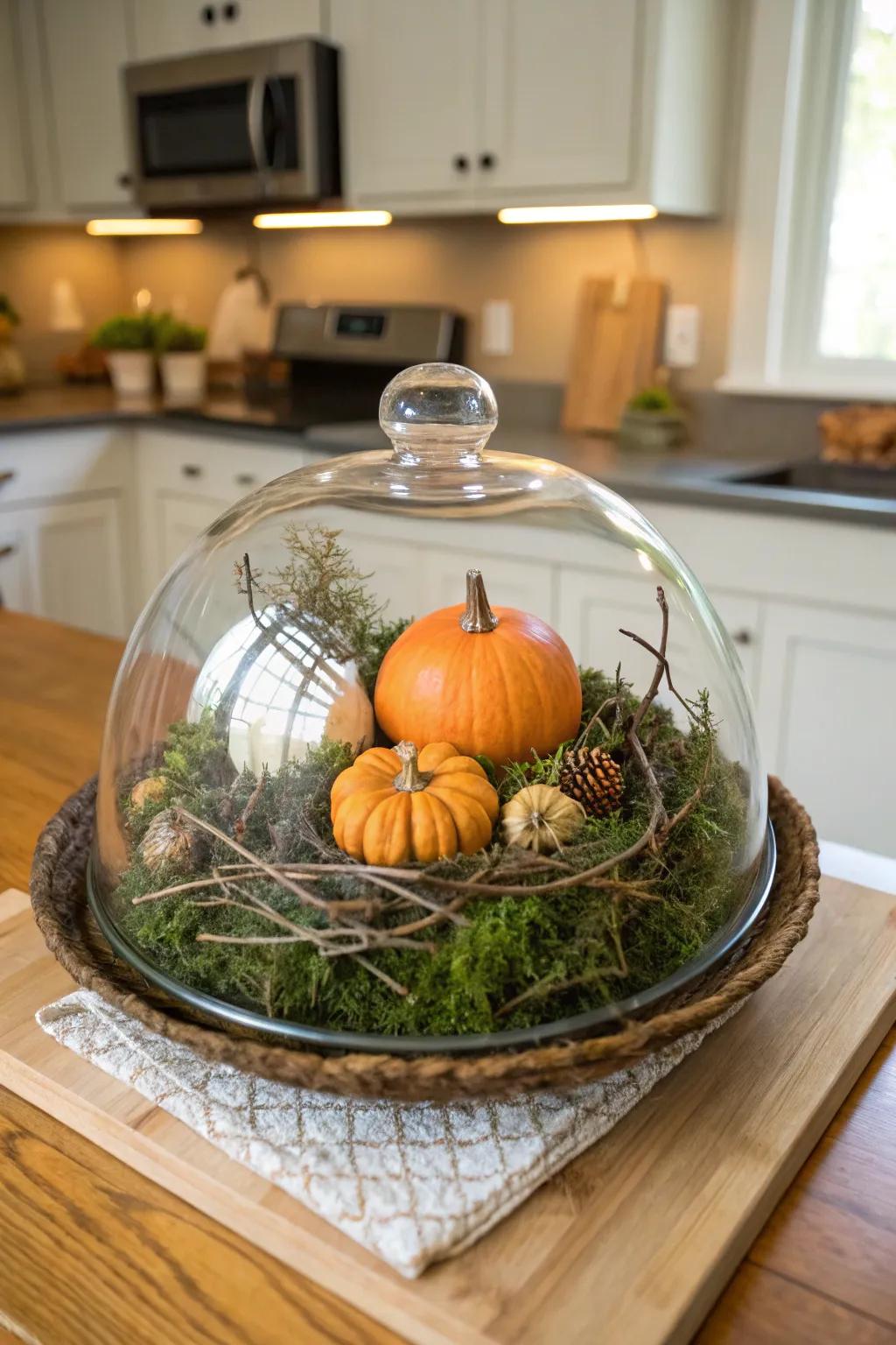 A fusion of nature and spookiness beneath a display dome.