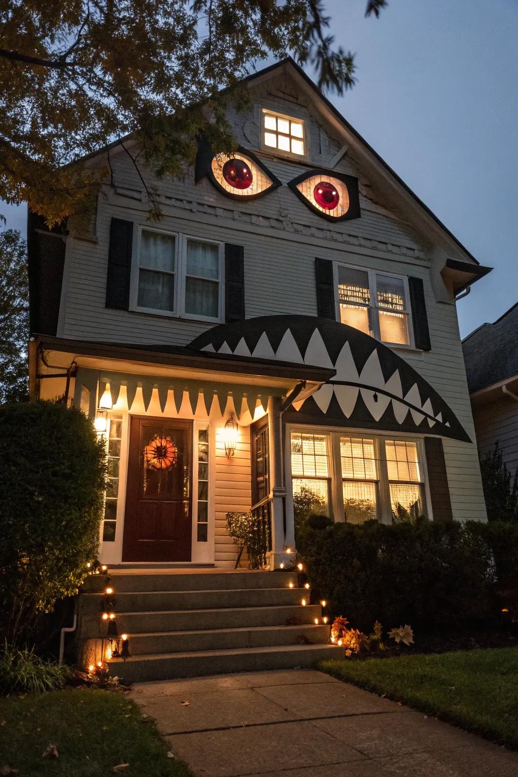 A playful monster abode frontage, ideal for Halloween.