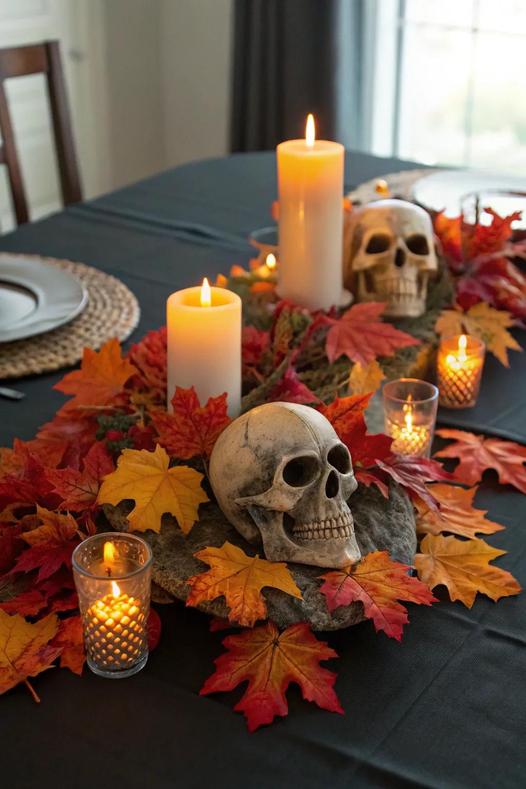 Eerie showpieces establish the tone for a spooky feast.