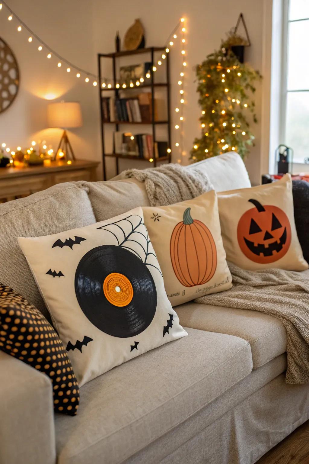 Film pillows introduce celebratory flair to your sitting space.