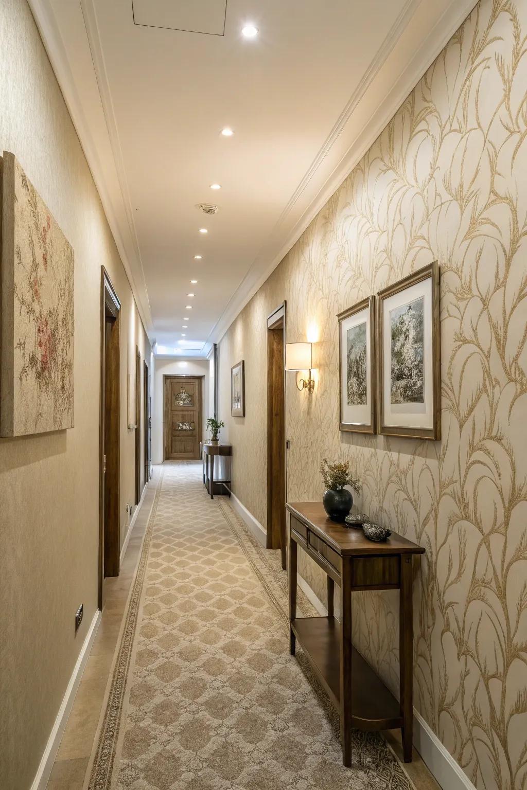 A hallway showcasing understated elegance through nuanced texture.