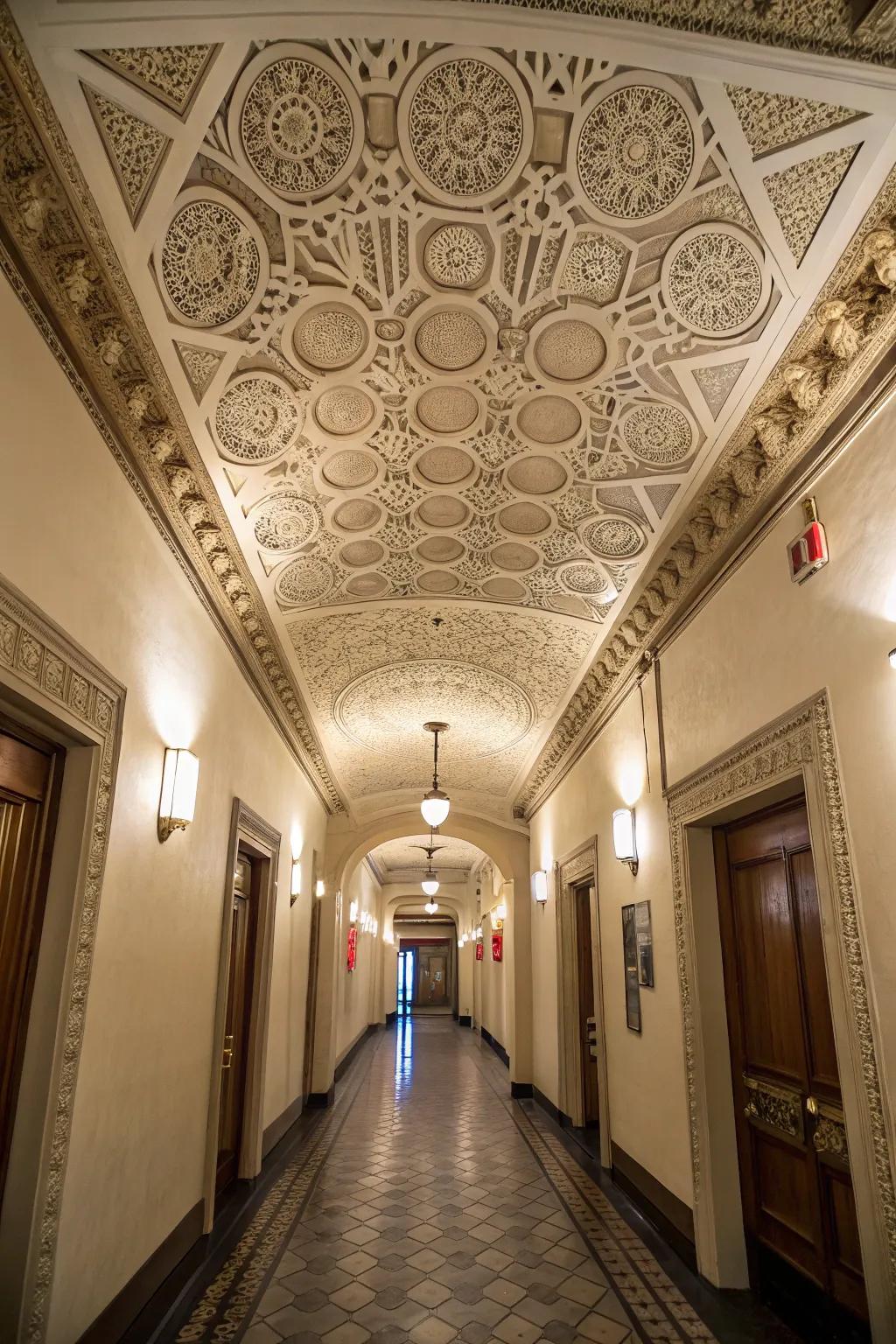 A decorative ceiling introduces a unique element to your hallway.