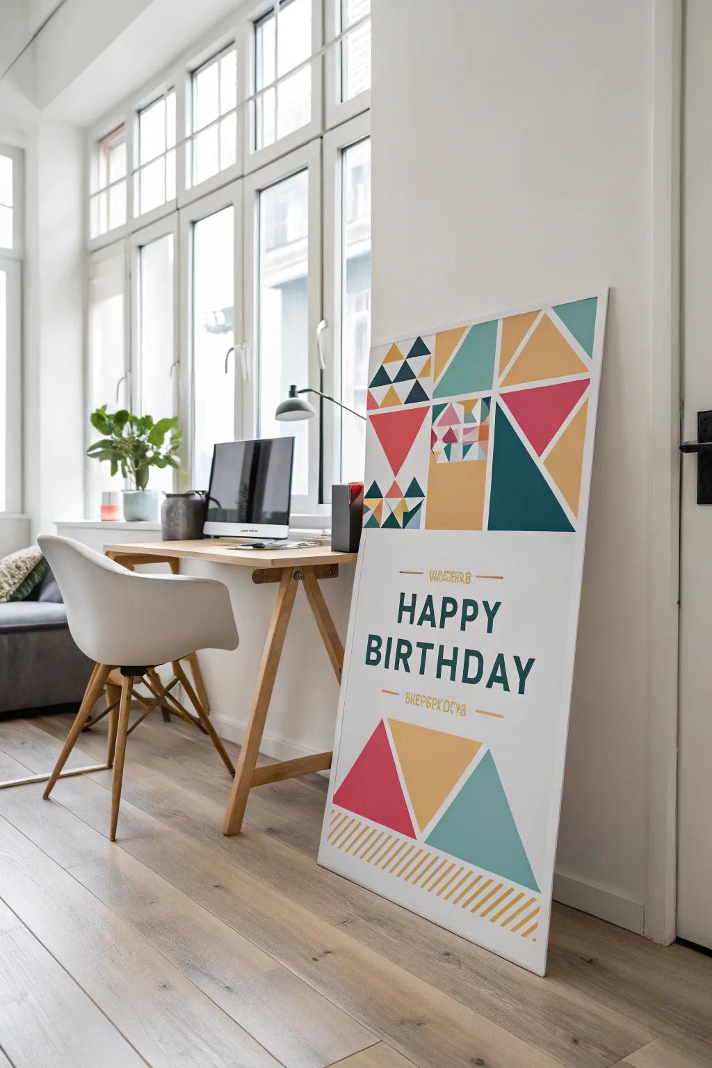 Modern geometric designs provide a contemporary birthday ambiance.