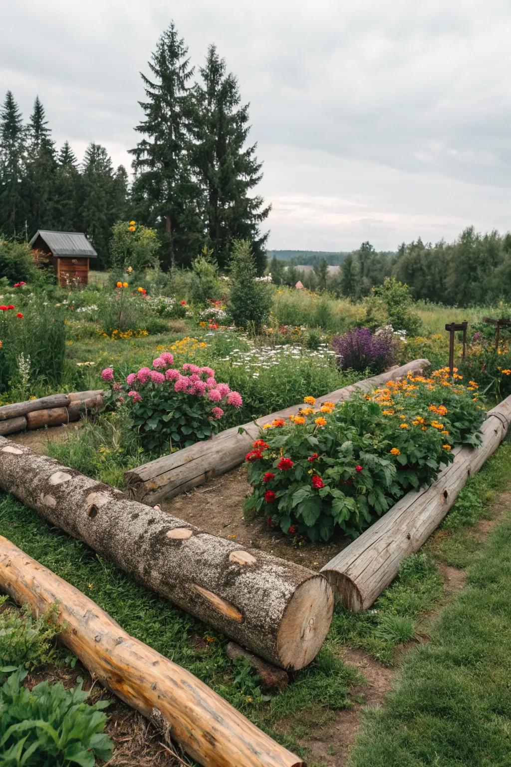 Logs provide an alluringly rustic aesthetic and useful garden border solution.