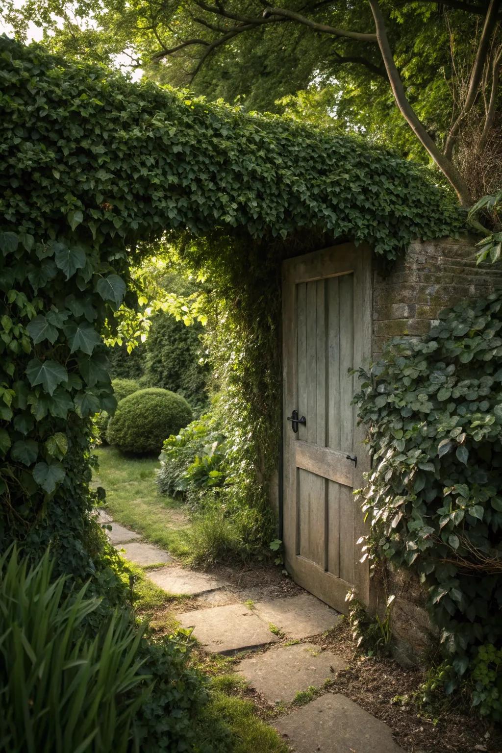 A bush artfully conceals a concealed entry.
