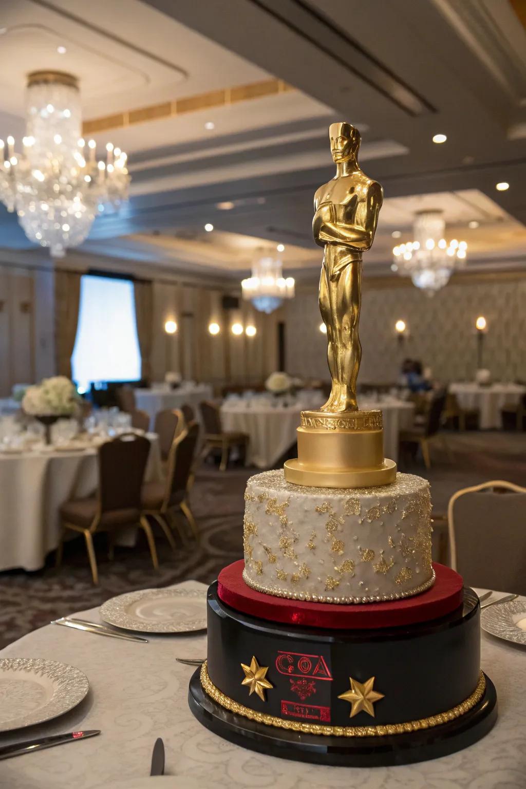 An Oscars-themed cake that adds the glamour of award night to your table.