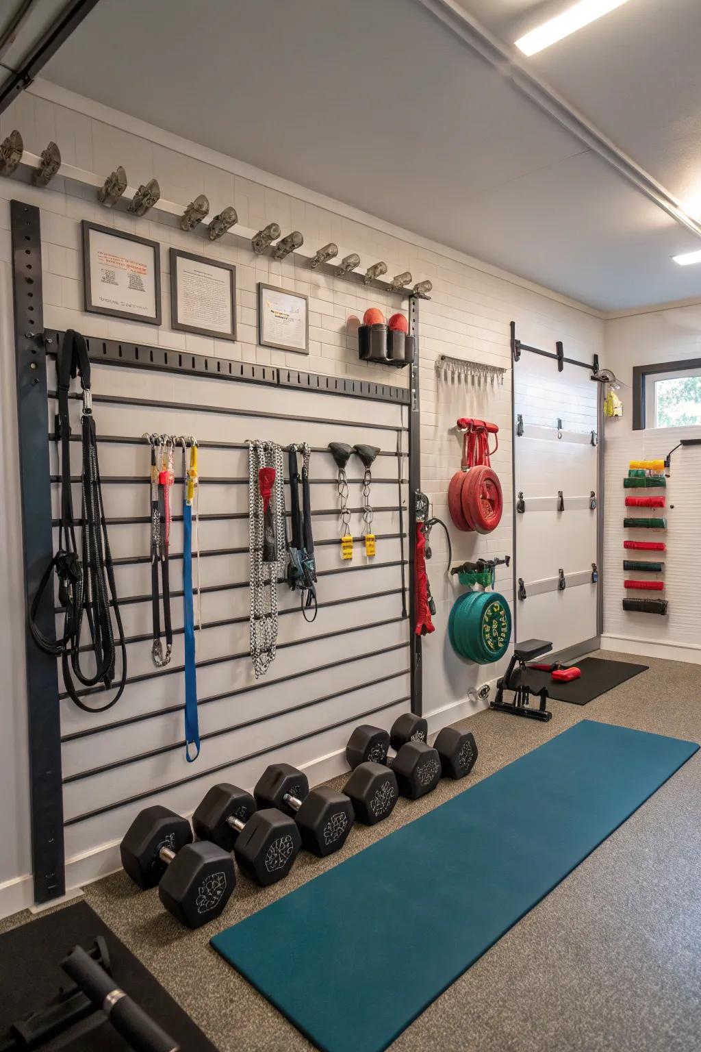 Magnetic strips offer a unique solution for organizing small gym accessories.
