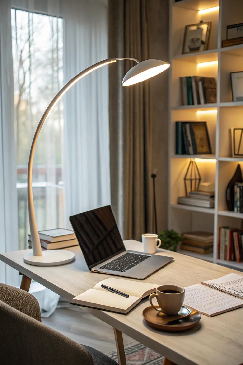 Illuminate stylishly using an innovative standing lamp.