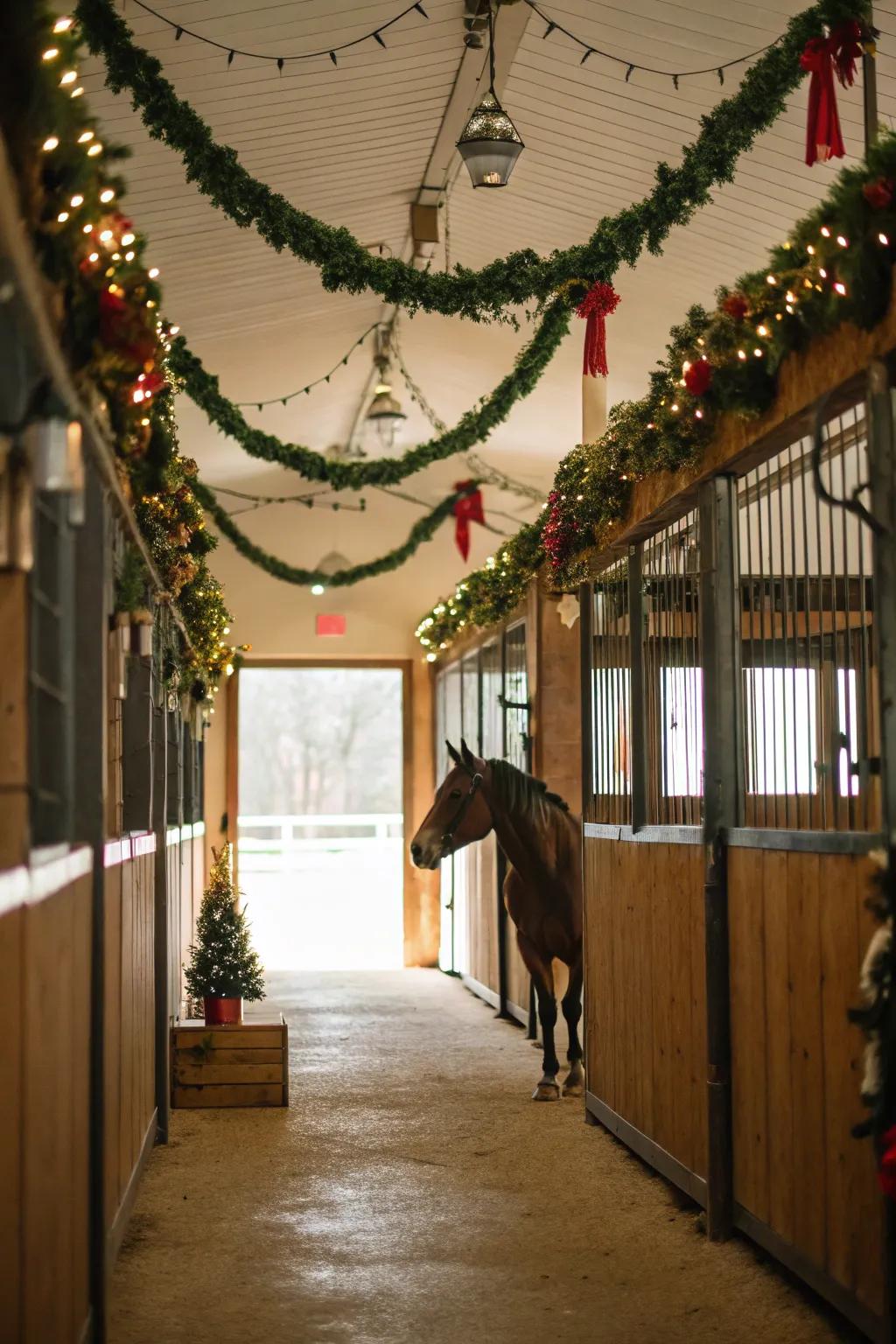 Celebratory wreaths usher a joyful atmosphere into the stall.