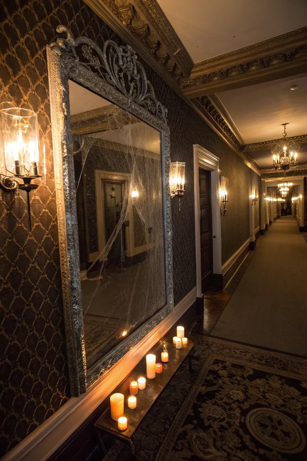 A mystical looking glass reflecting Halloween magic