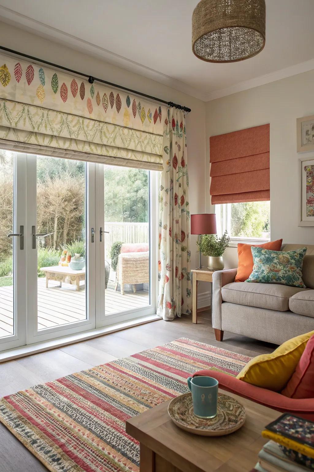 Roman shades provide a tailored and sophisticated look.