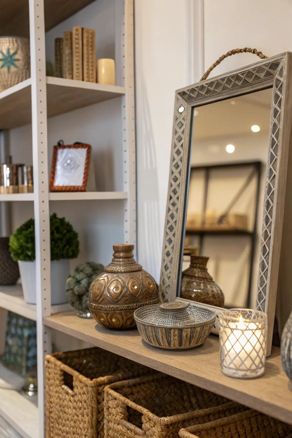 Mirrors enhance depth and amplify light.
