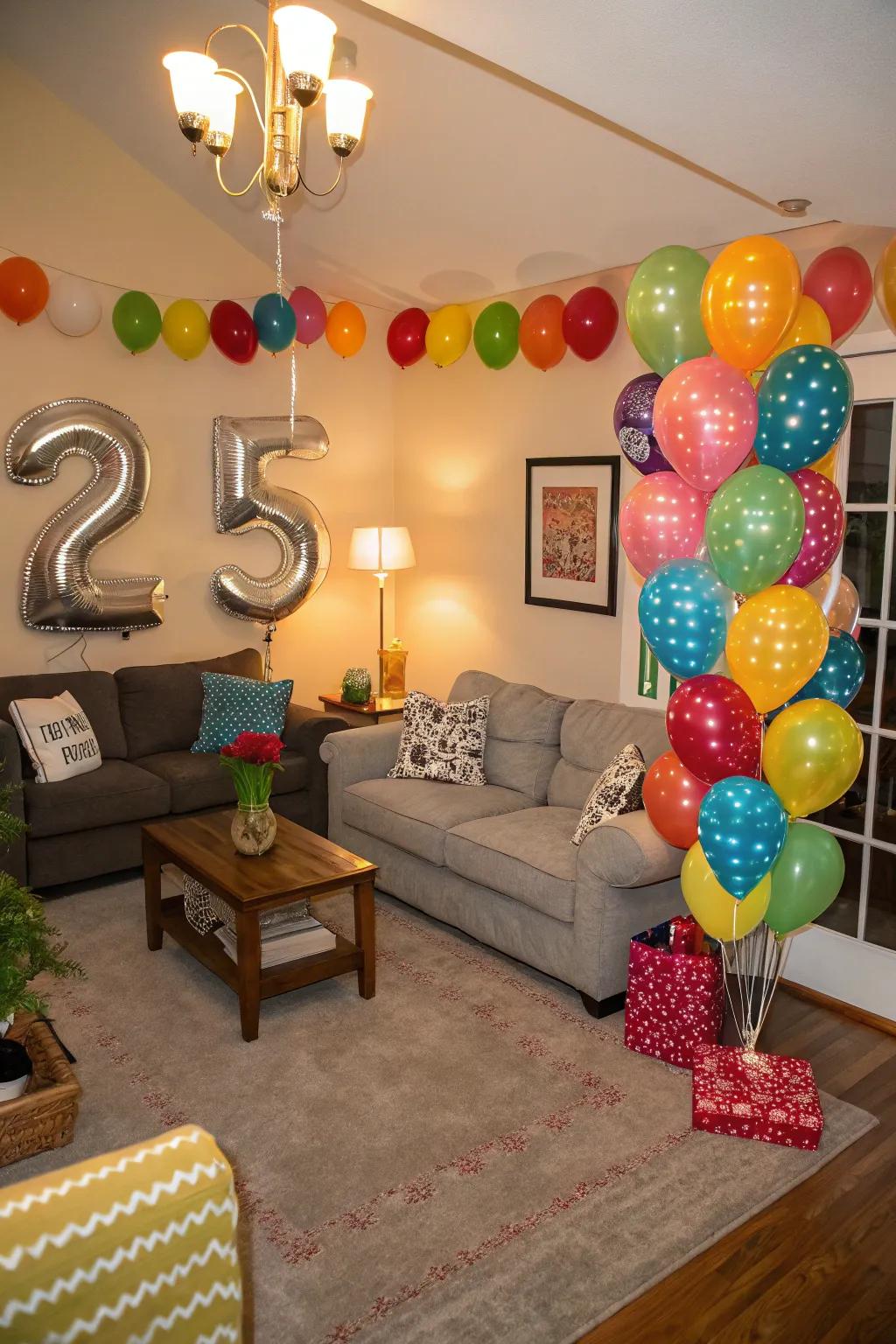 Balloon figures and numerals personalize the decor and evolve into a focal attraction.