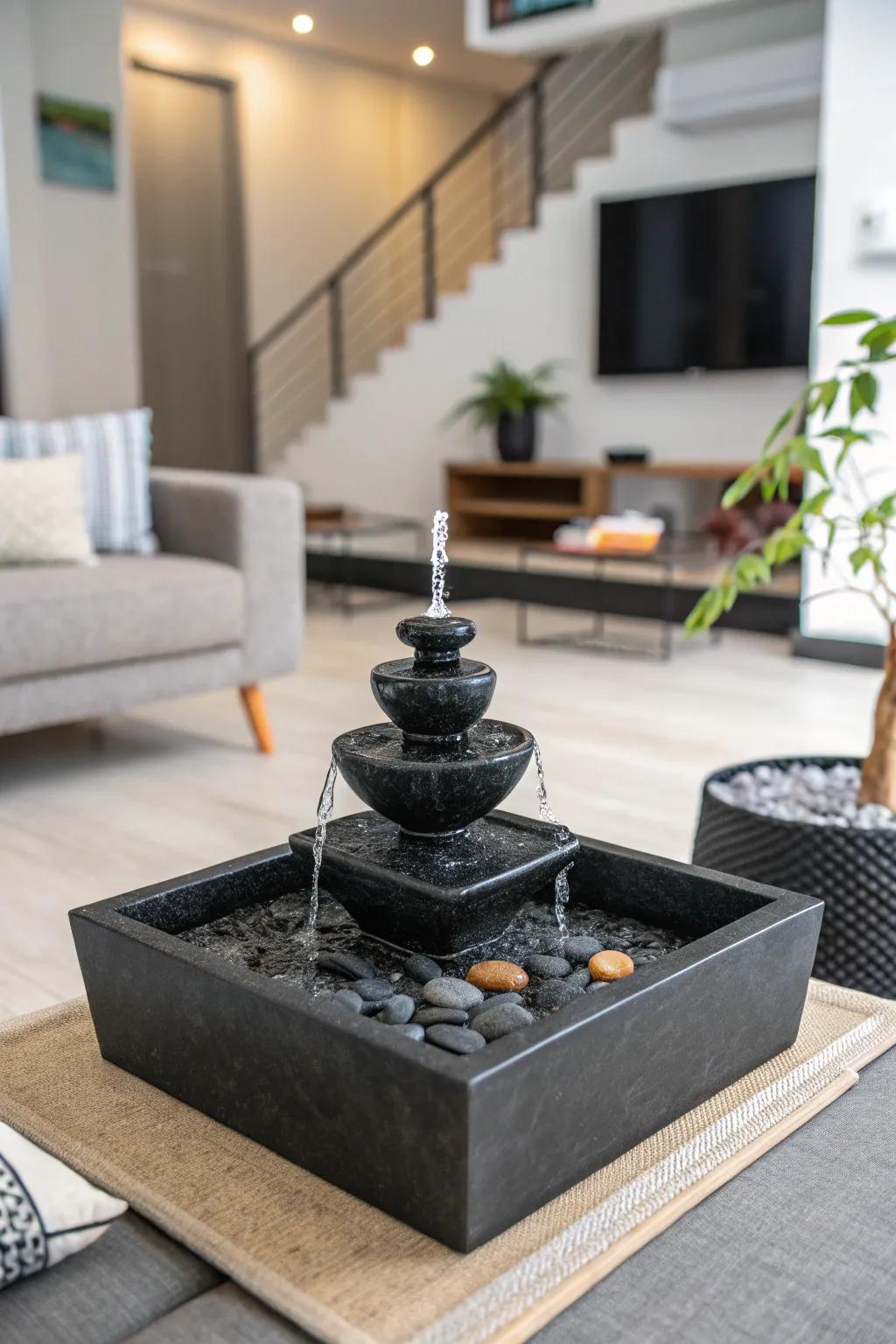 Modern minimalist fountains offer a sleek and contemporary look.