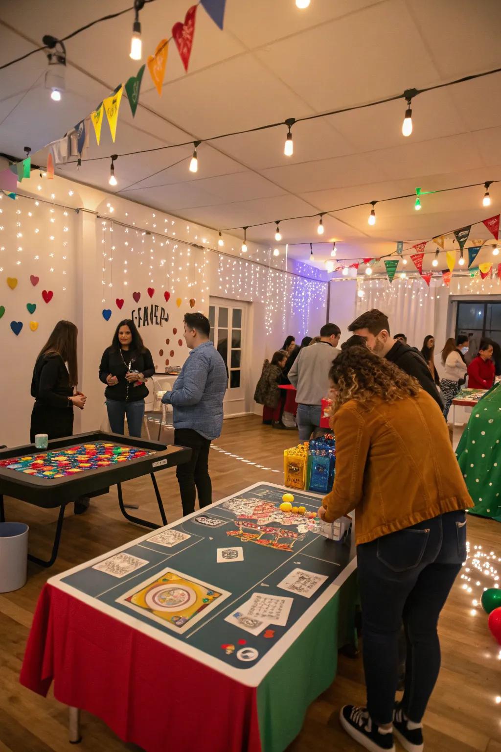 An engaging indoor party showcasing an interactive fun station.