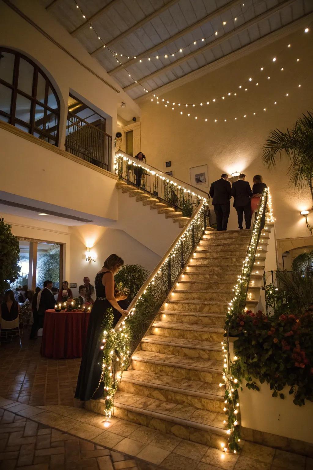 Staircases arrayed with lights for safety and elegance.