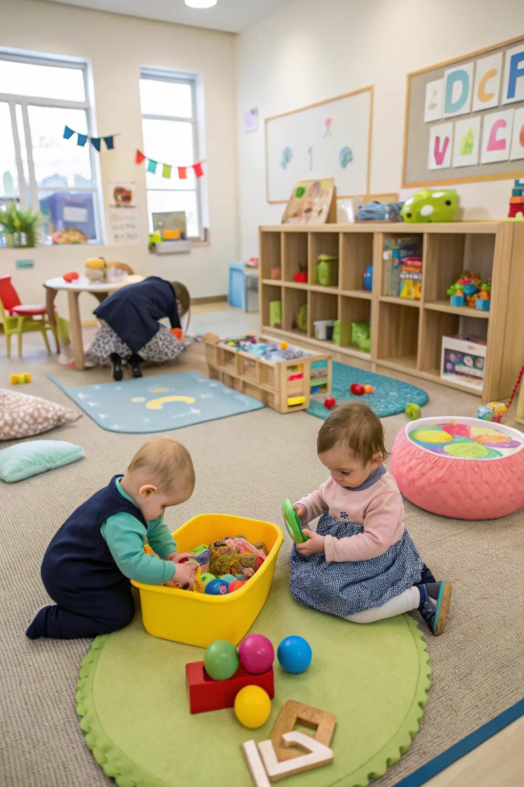 A classroom designed with interactive areas for curious minds.