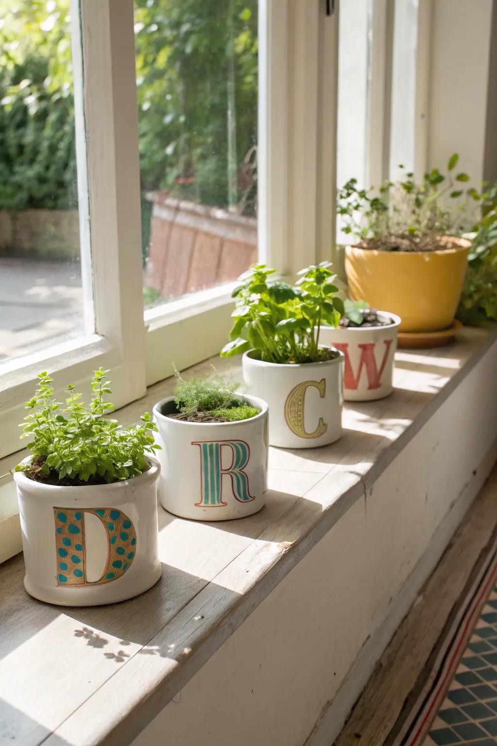 Brighten your area with ceramic monogram pots.