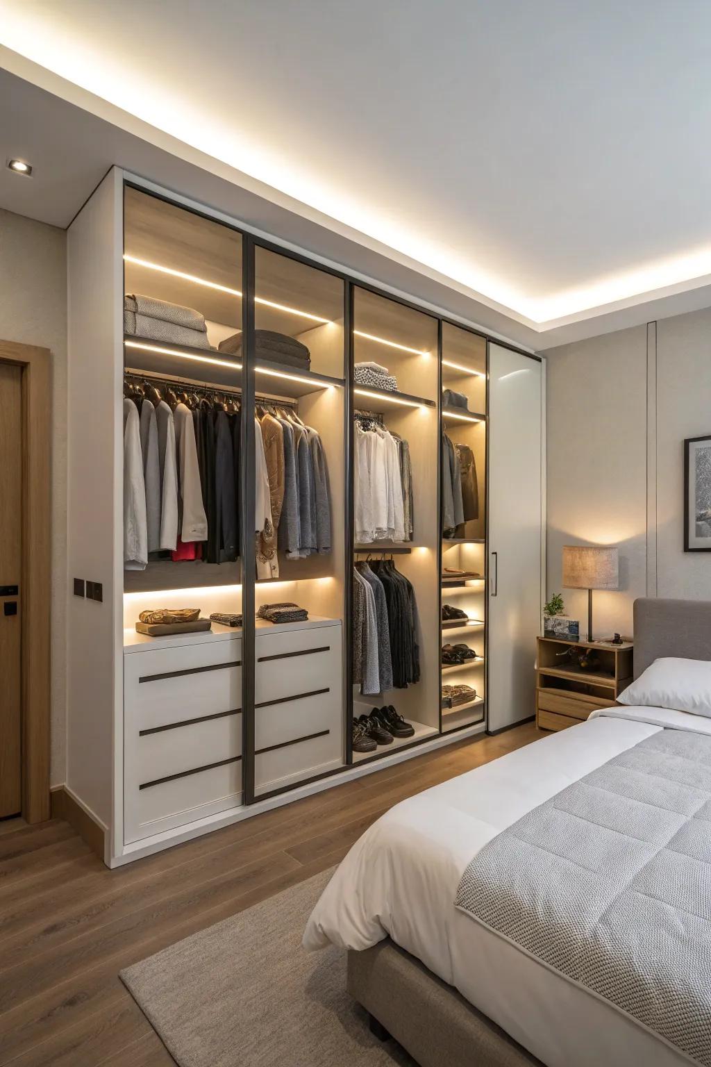 Full wall closets: seamless and spacious.