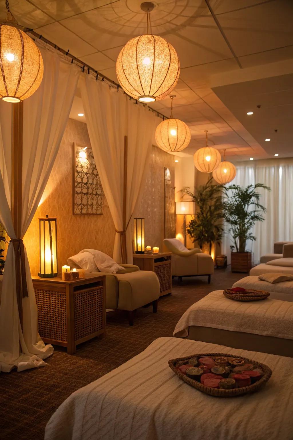 Soft illumination sets the mood for relaxation.