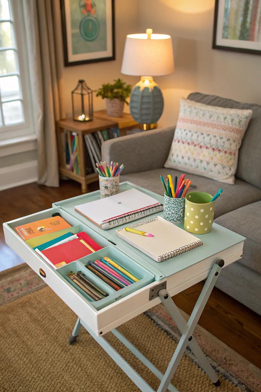A space-saving collapsible homework station.