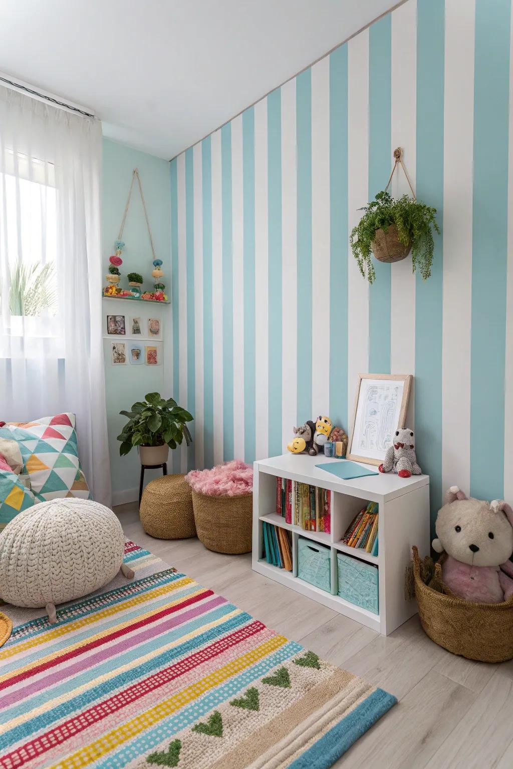 Linear patterns introduce height and a fun detail to the room.