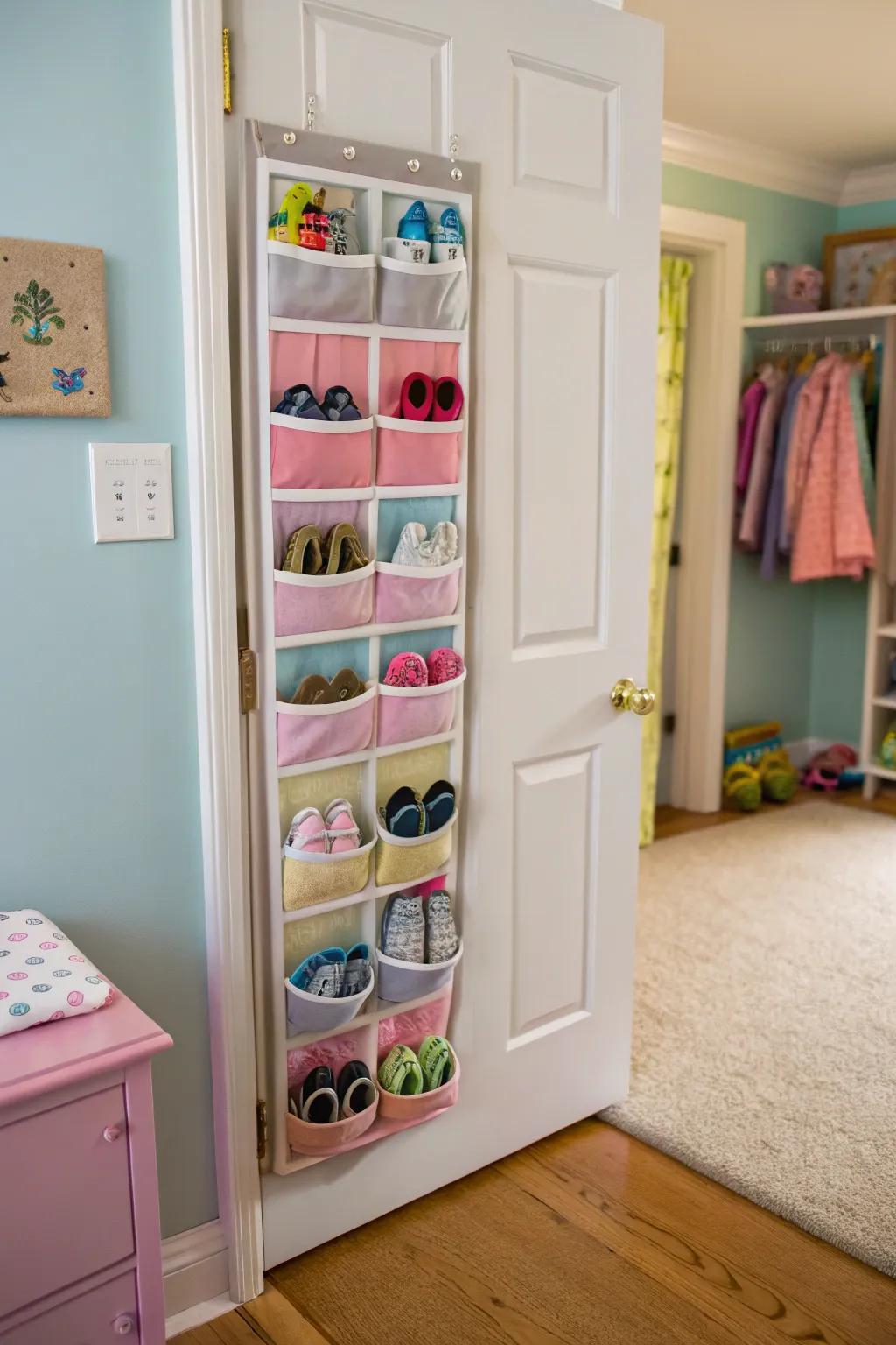 Maximize space with over-the-door shoe storage.