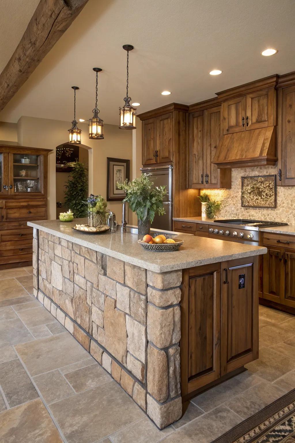 Genuine timber and earthy tones fashion a serene and harmonious aesthetic for this cooking area focal point.