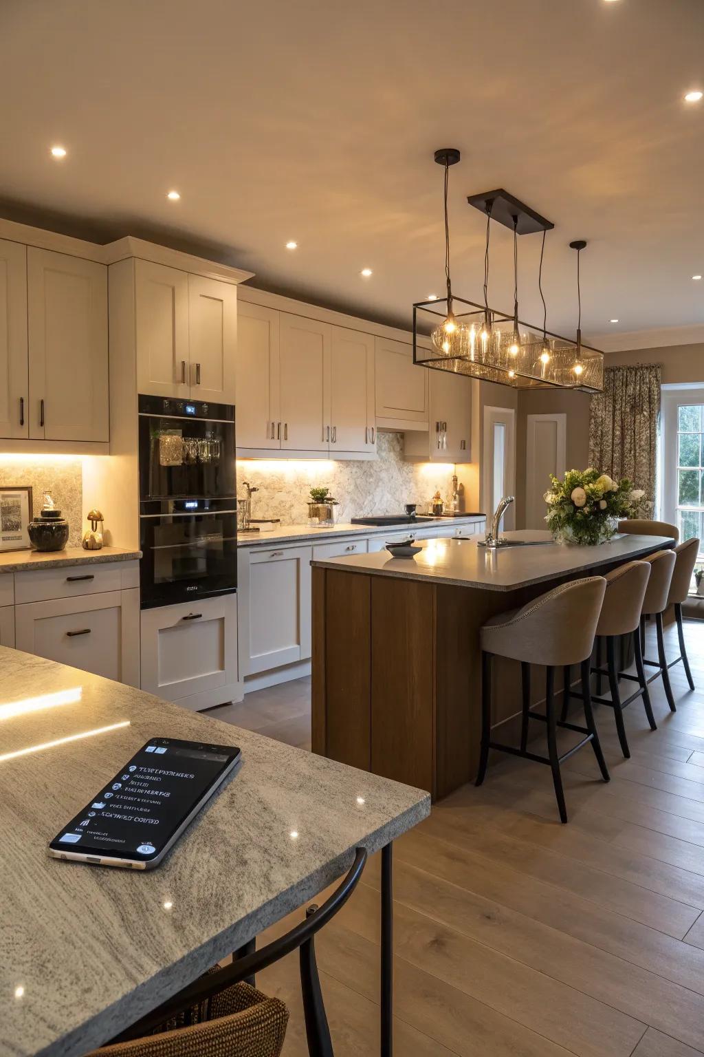 Smart lighting grants ease and command over your kitchen's ambience.