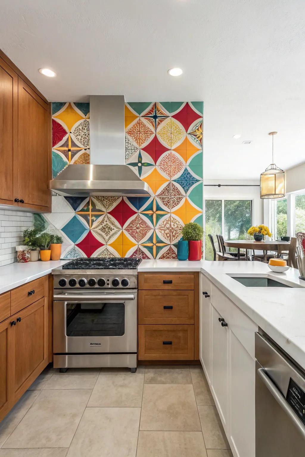A culinary space showcasing a bold focal point backsplash.