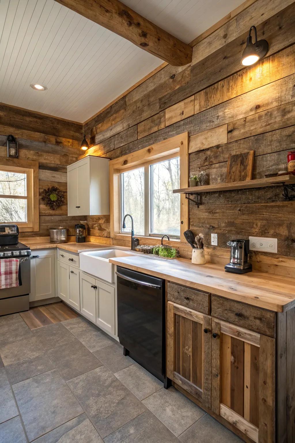 Repurposed wood paneling tells a story and adds character.