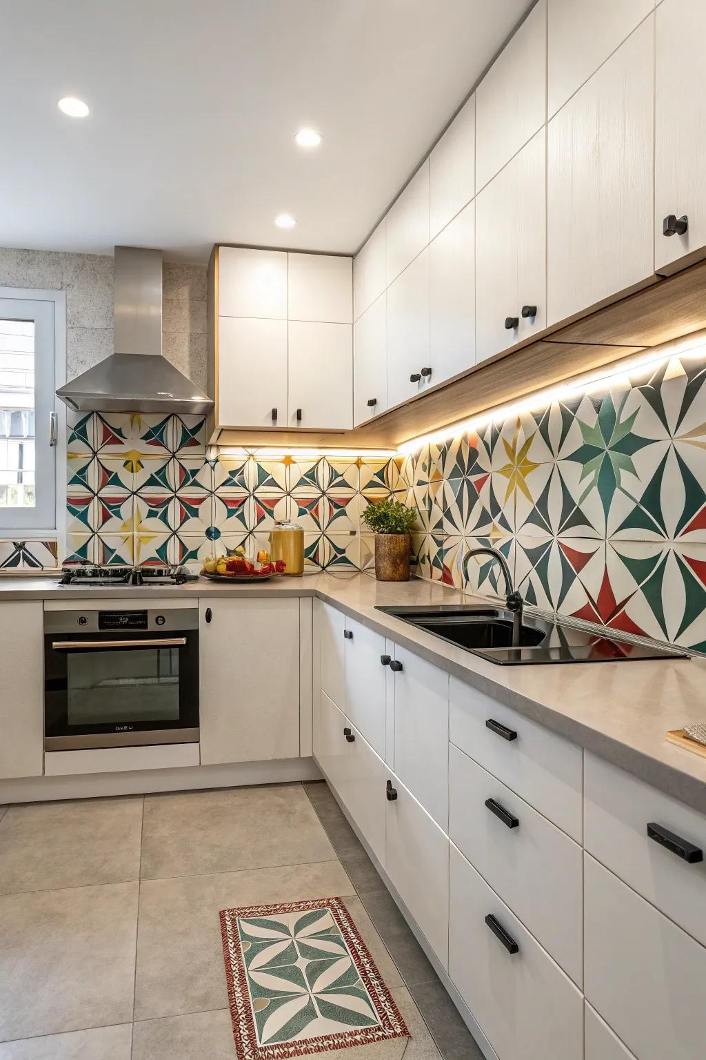 Geometric patterns incorporate a contemporary architectural flair to your kitchen.