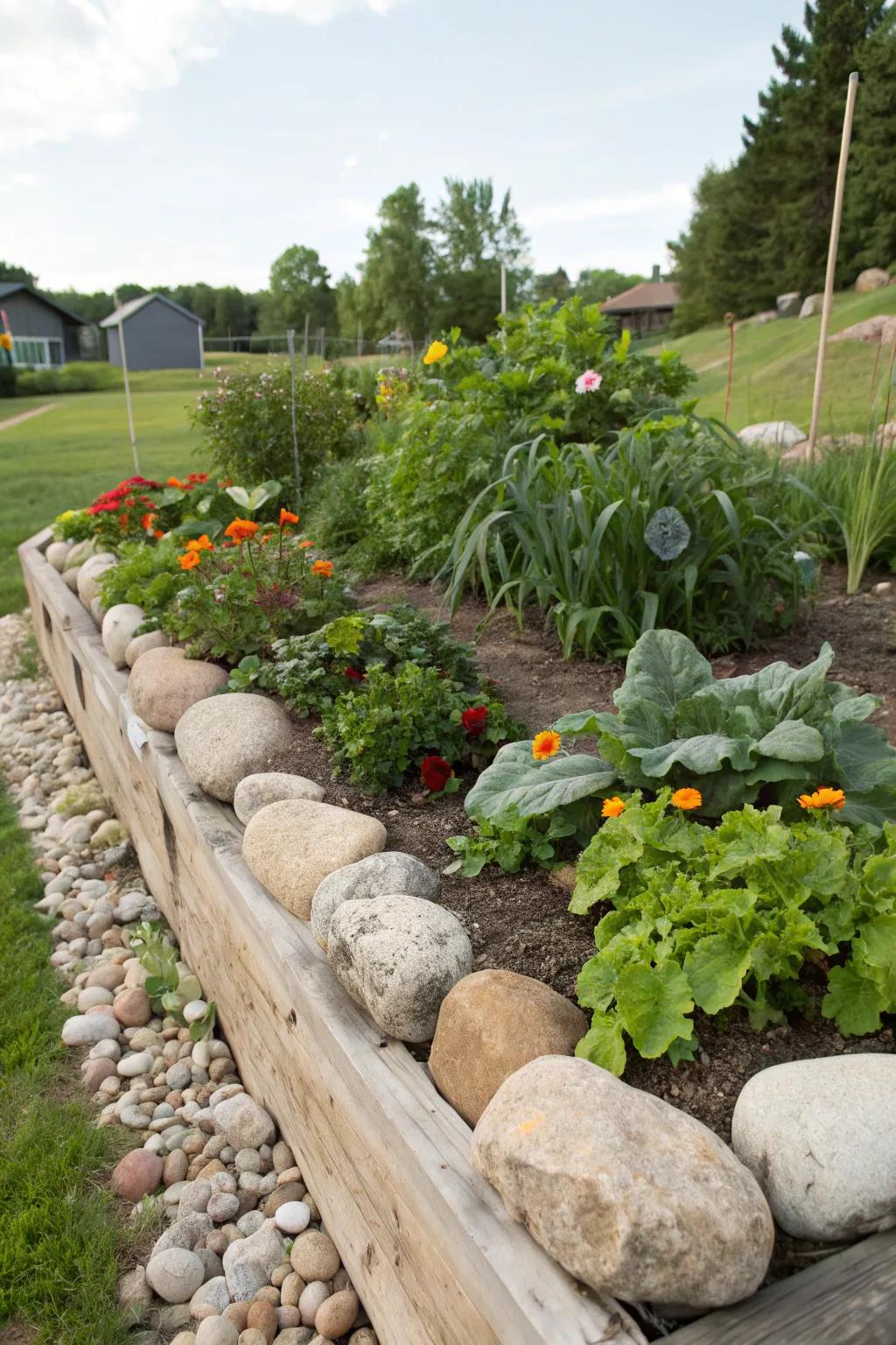 Substantial stones deliver an unspoiled border for countryside elevated beds.