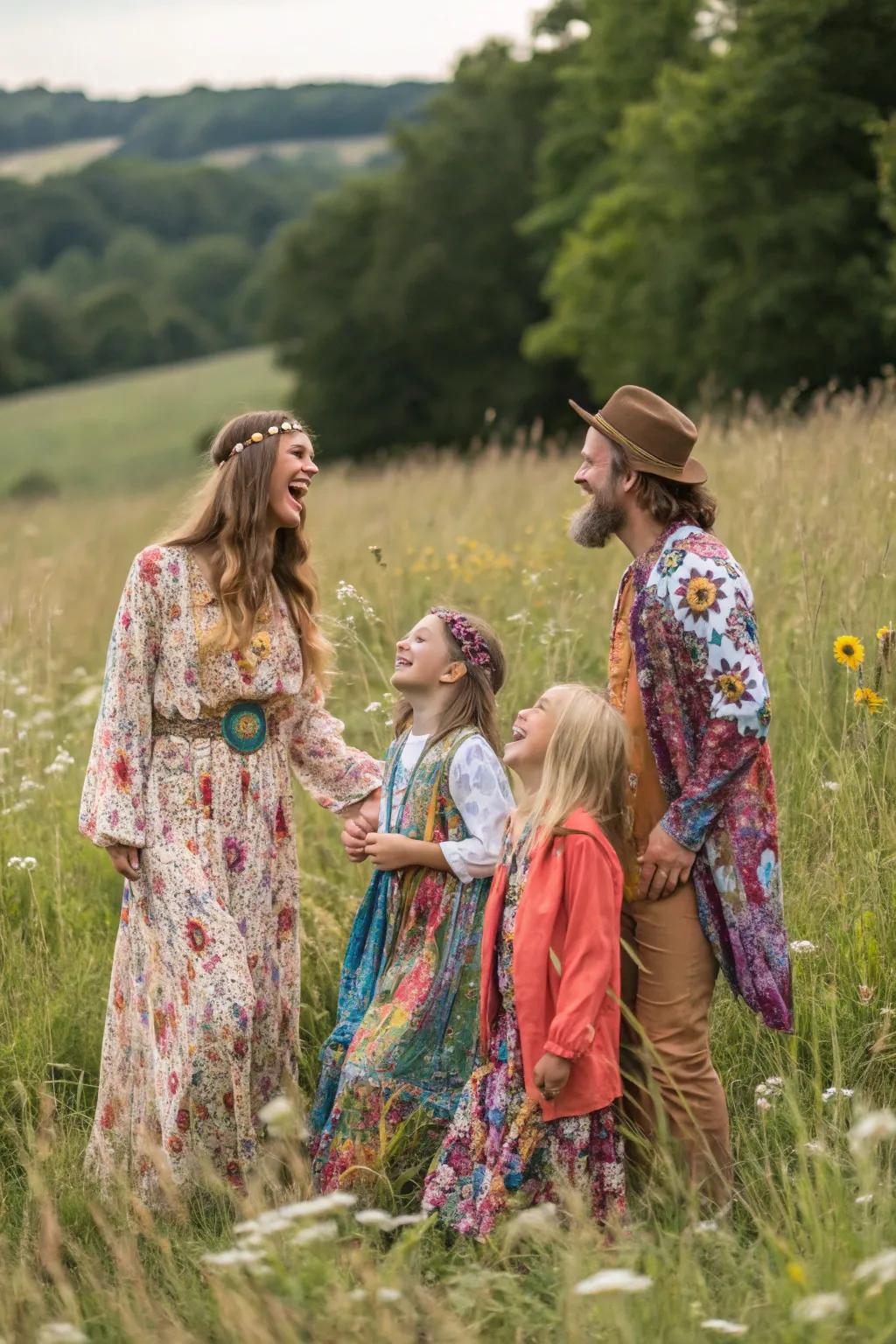 Bohemian styles bring a free-spirited charm to family photos.