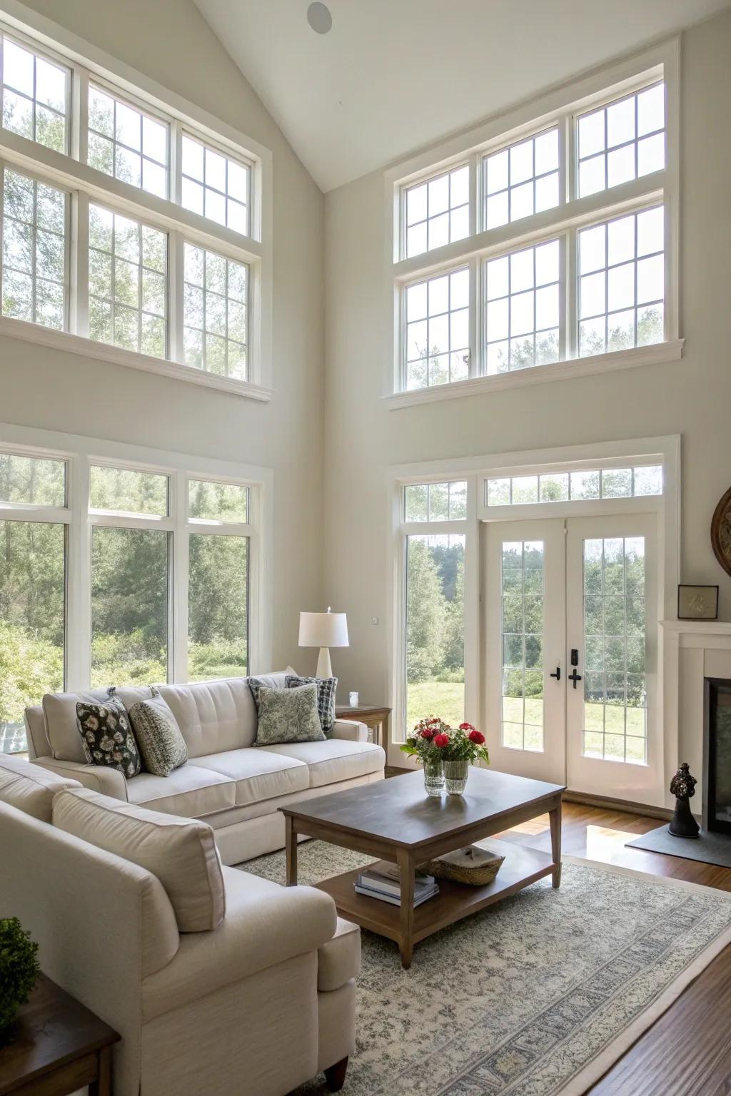 Transom windows that raise the ceiling and enhance natural light.