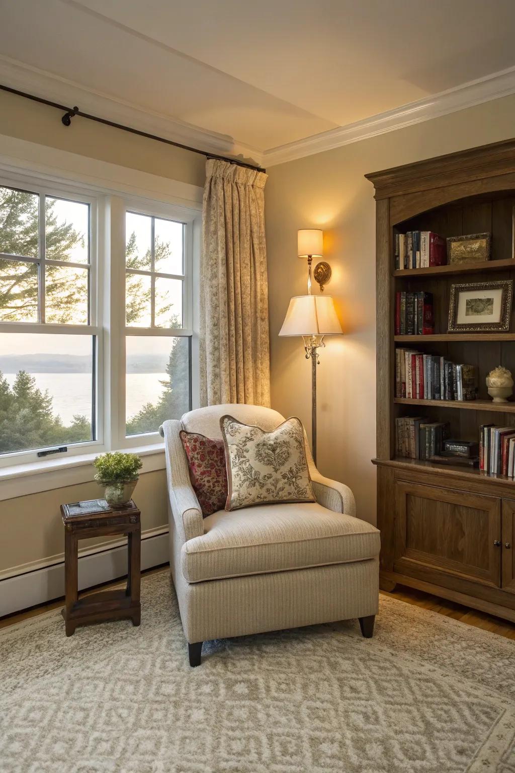 A reading corner is a great spot for relaxing.