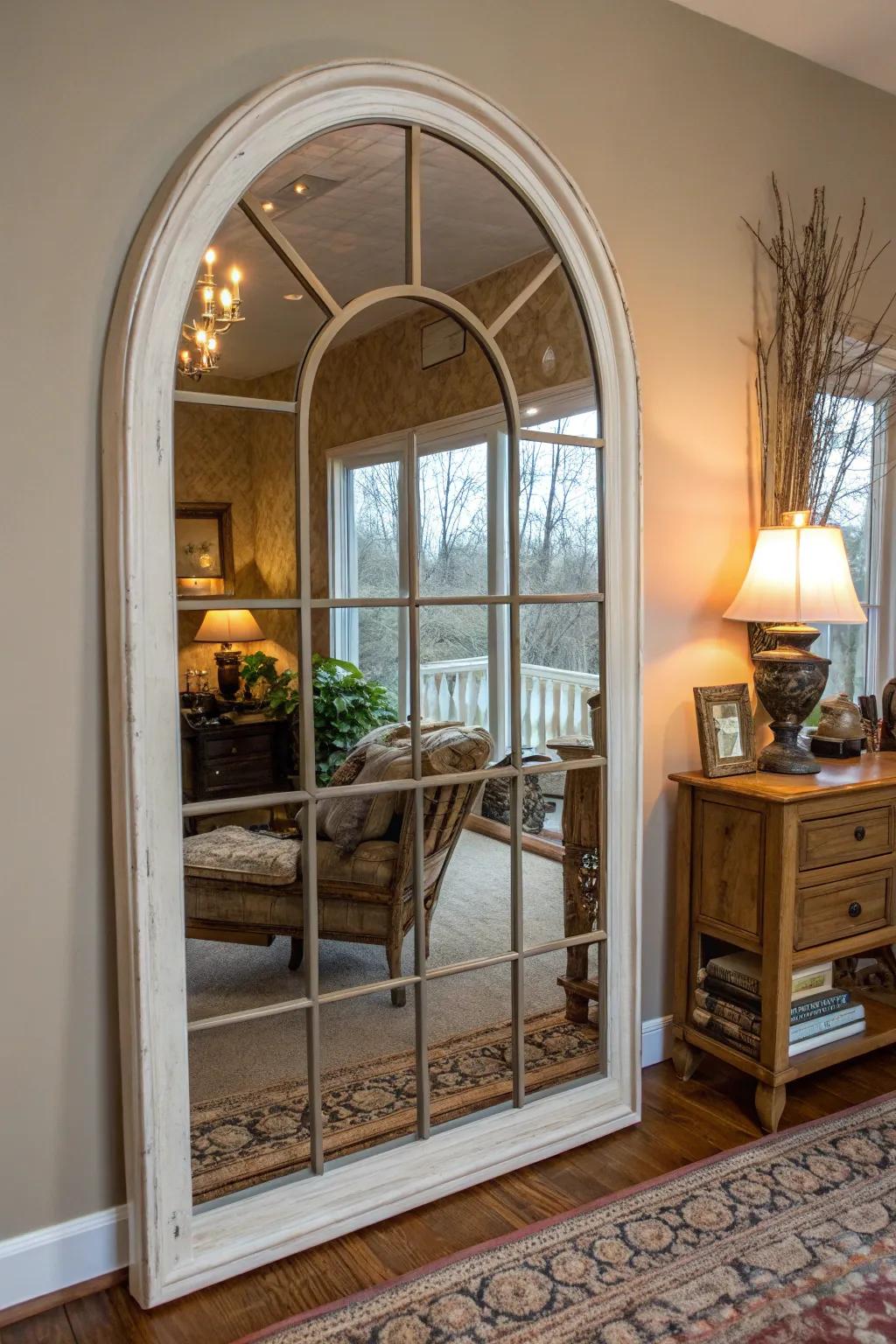 A reflector conceived to resemble a fenestration introduces architectural intrigue.