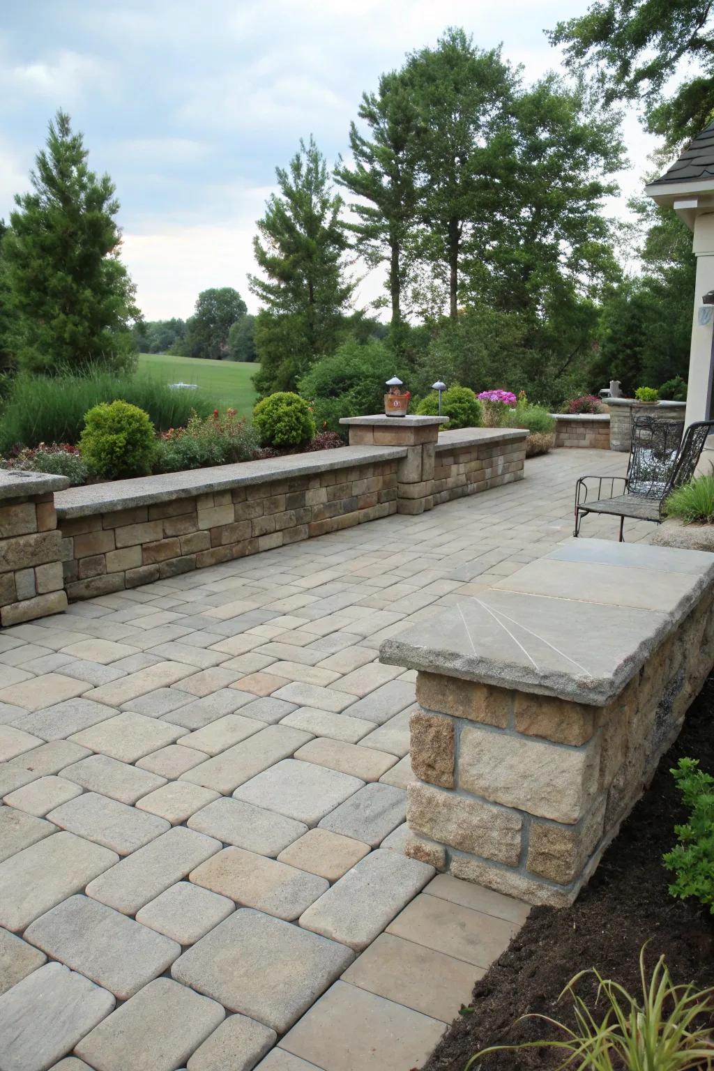 Built-in seating enhances the functionality of this patio.