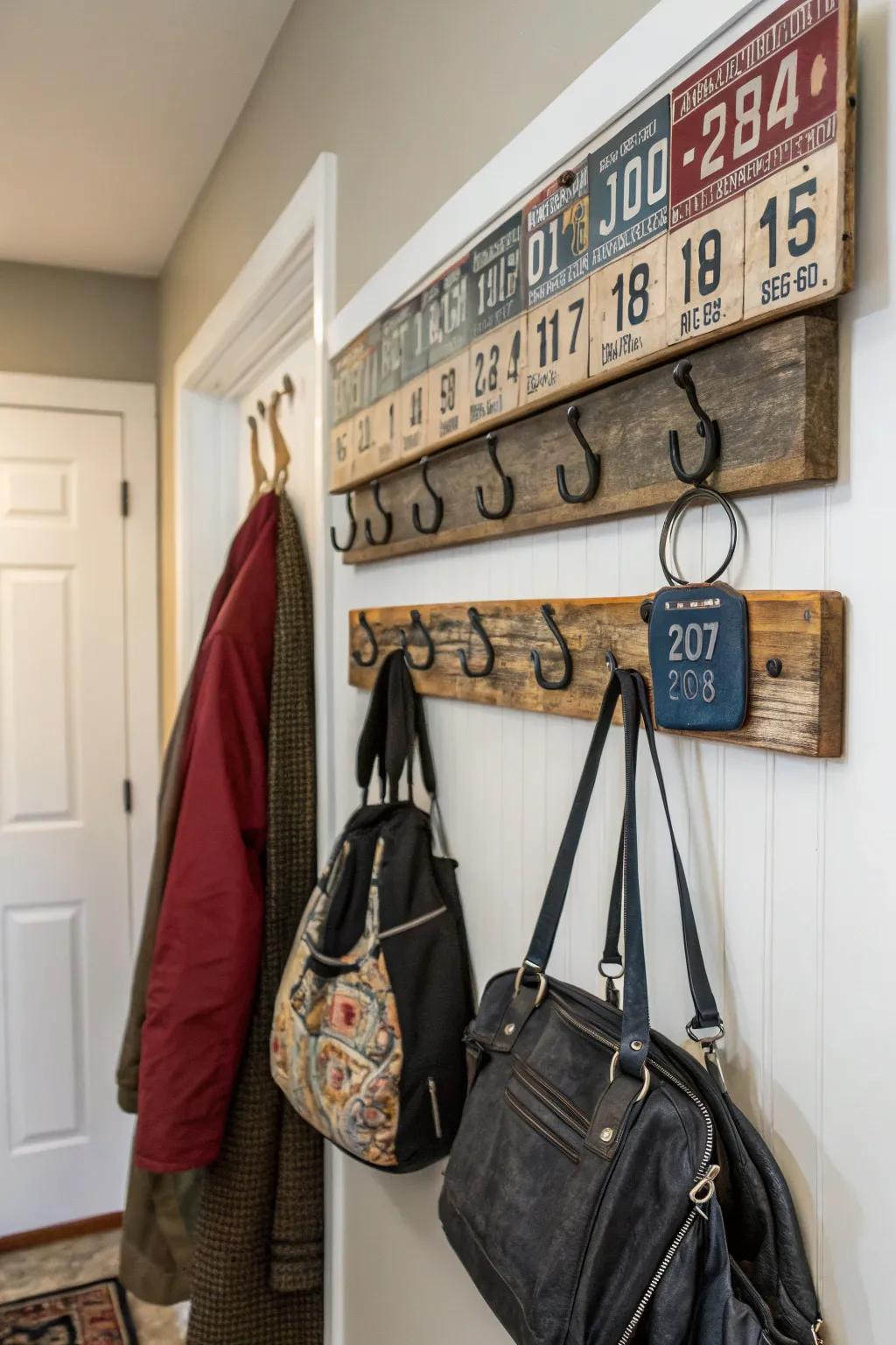 A registration plate coat rack is a useful and fashionable addition to any entryway.