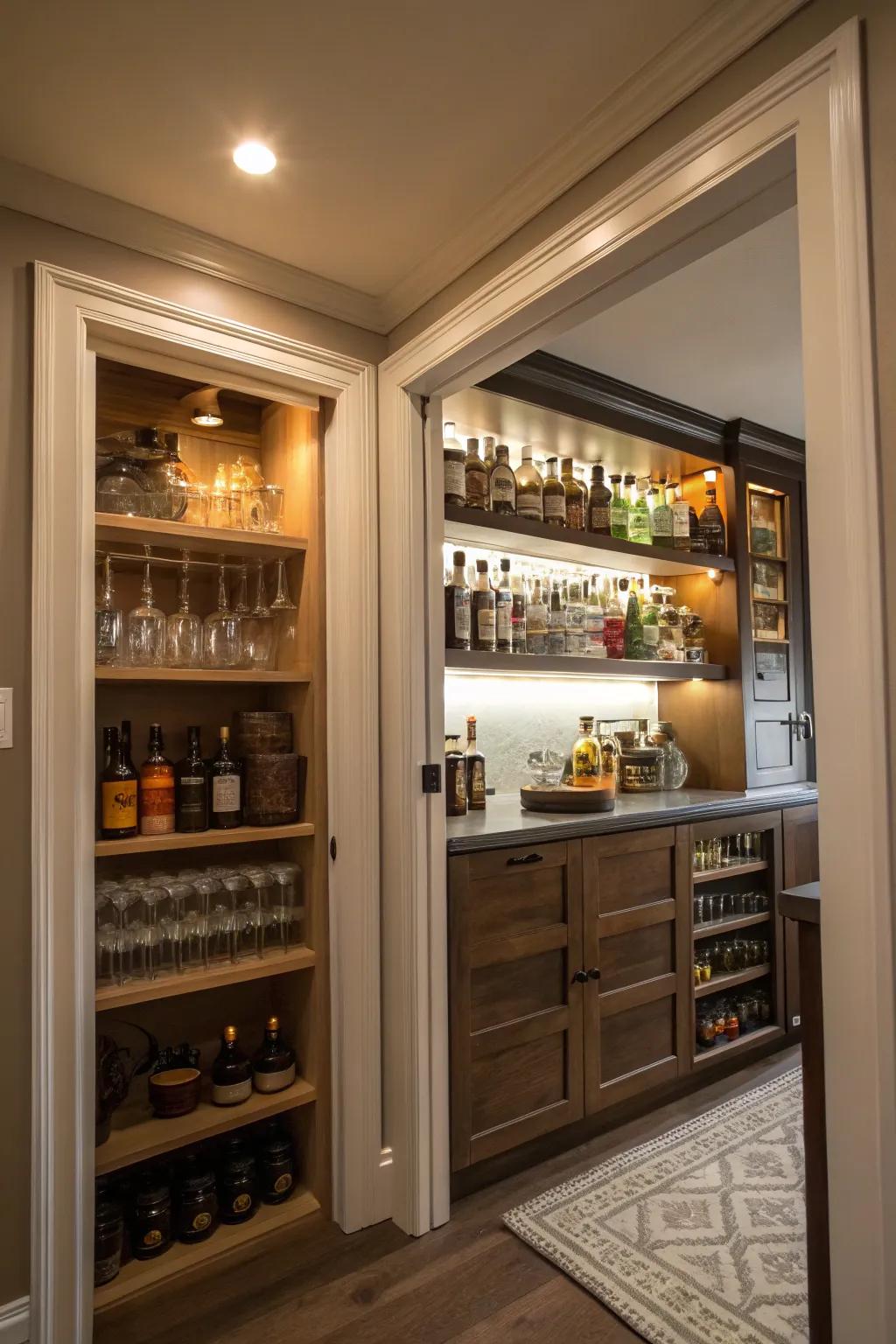 Concealed bar secured inside a storage area.